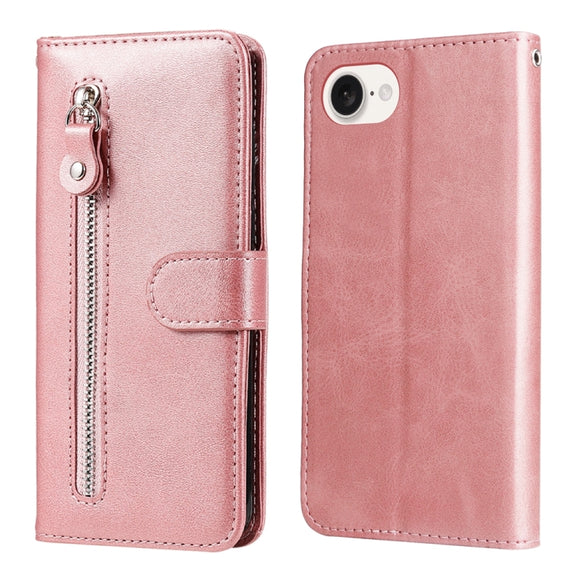 For iPhone 16e Fashion Calf Texture Zipper Leather Phone Case(Rose Gold)