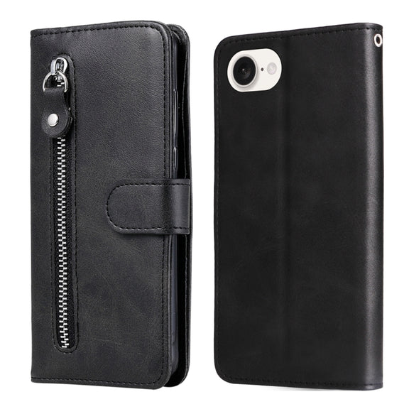 For iPhone 16e Fashion Calf Texture Zipper Leather Phone Case(Black)