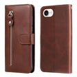 For iPhone 16e Fashion Calf Texture Zipper Leather Phone Case(Brown) - iPhone 16e Cases by PMC TechLife | Online Shopping South Africa | PMC TechLife | Buy Now Pay Later Mobicred