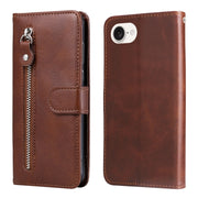 For iPhone 16e Fashion Calf Texture Zipper Leather Phone Case(Brown)