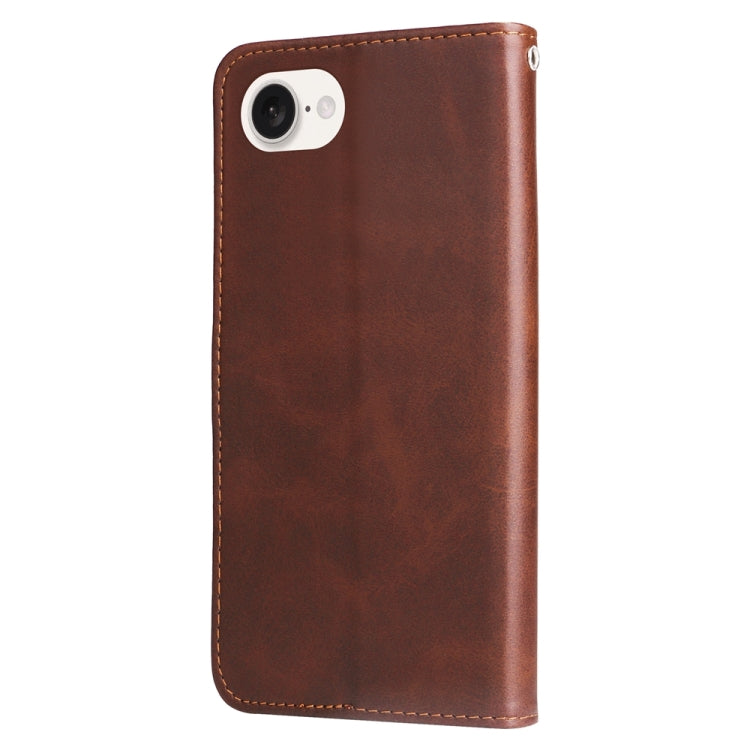 For iPhone 16e Fashion Calf Texture Zipper Leather Phone Case(Brown)