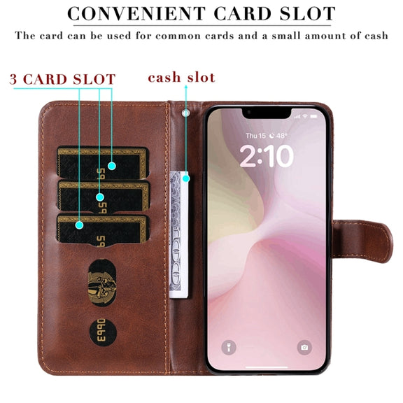 For iPhone 16e Fashion Calf Texture Zipper Leather Phone Case(Brown)