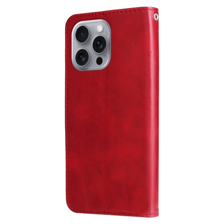 For iPhone 16 Pro Max Fashion Calf Texture Zipper Leather Phone Case(Red)