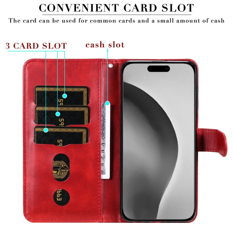 For iPhone 16 Pro Max Fashion Calf Texture Zipper Leather Phone Case(Red)
