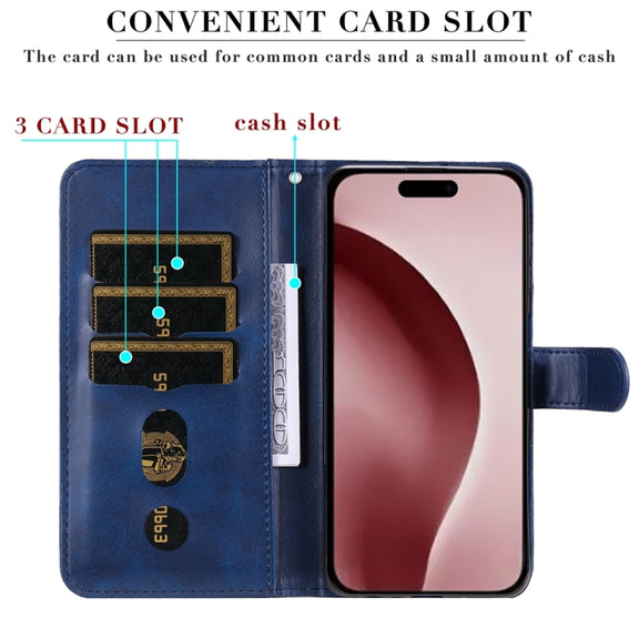 For iPhone 16 Pro Fashion Calf Texture Zipper Leather Phone Case(Blue)