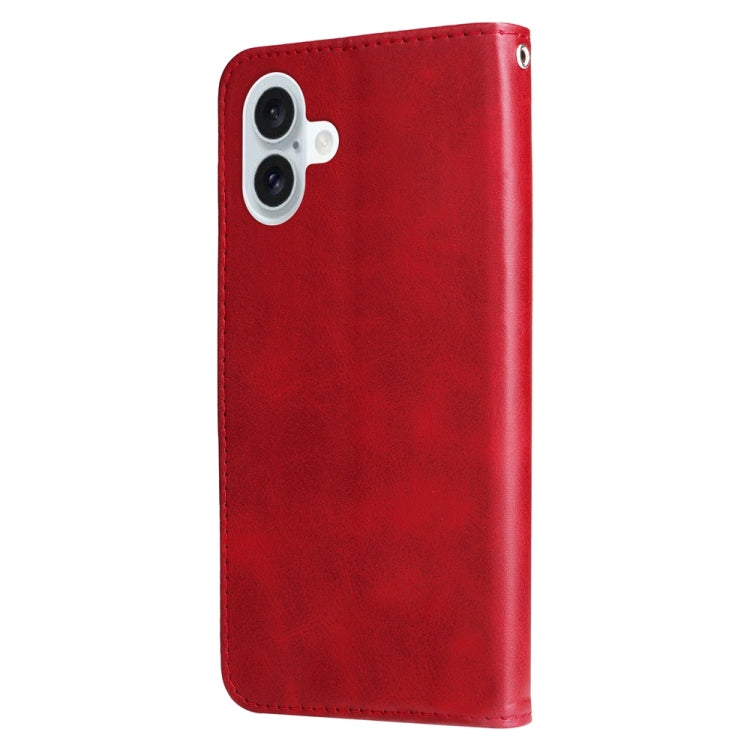 For iPhone 16 Plus Fashion Calf Texture Zipper Leather Phone Case(Red)