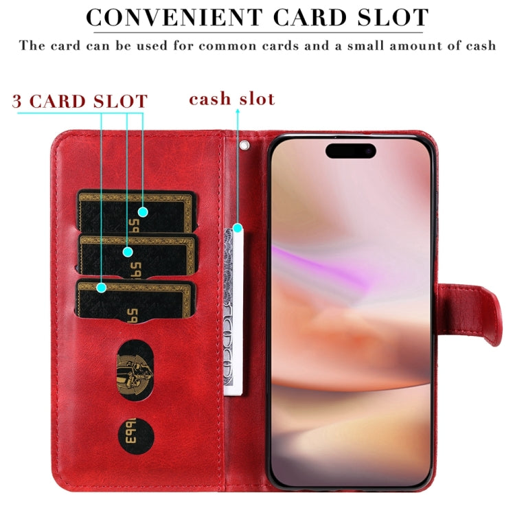 For iPhone 16 Plus Fashion Calf Texture Zipper Leather Phone Case(Red)