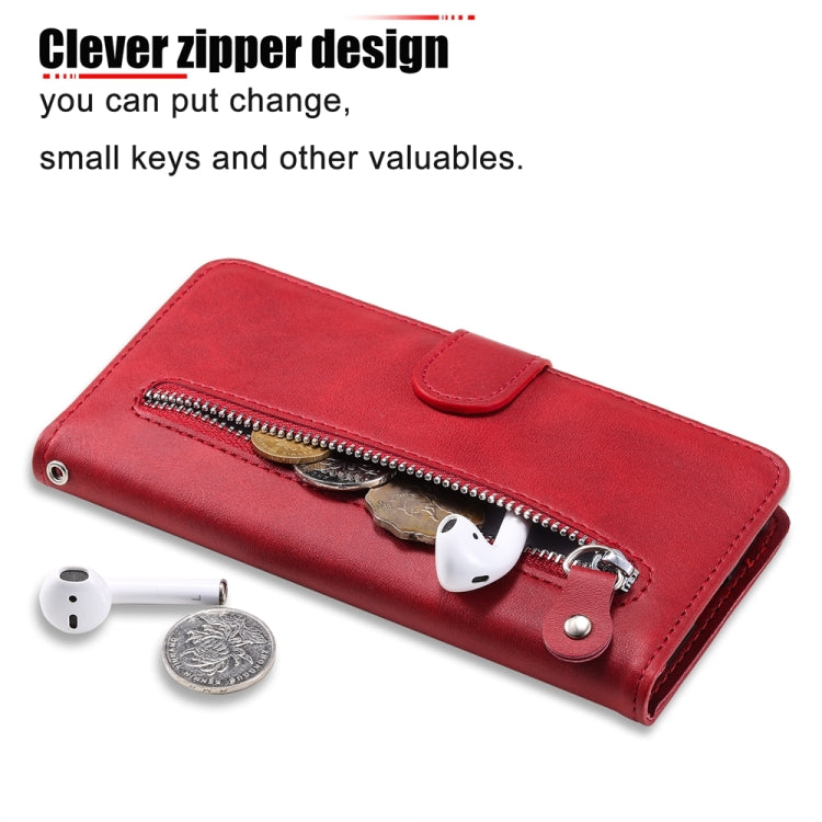 For iPhone 16 Plus Fashion Calf Texture Zipper Leather Phone Case(Red)