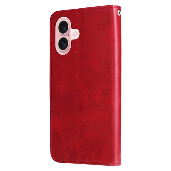 For iPhone 16 Fashion Calf Texture Zipper Leather Phone Case(Red)