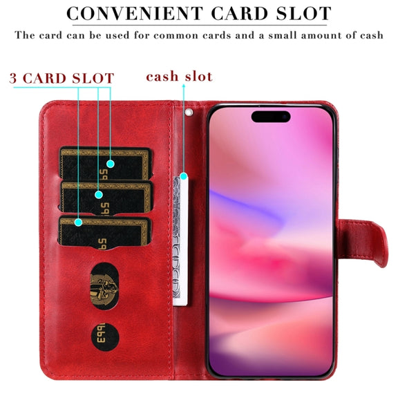 For iPhone 16 Fashion Calf Texture Zipper Leather Phone Case(Red)