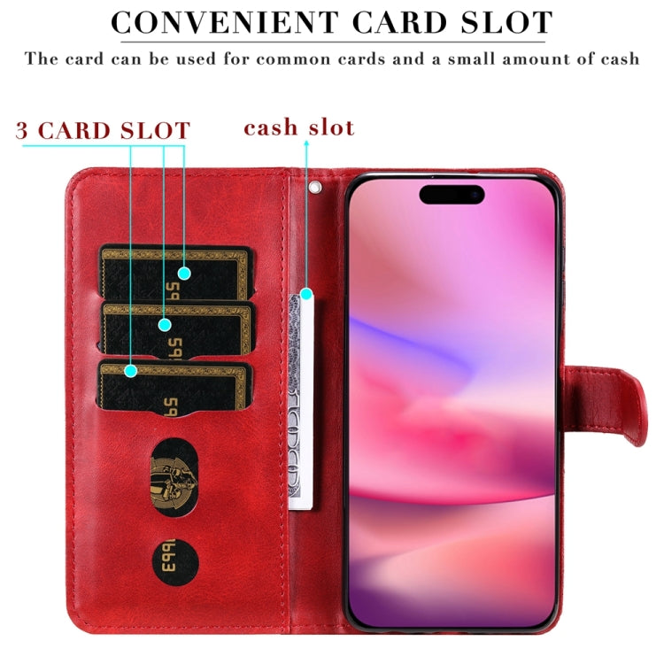 For iPhone 16 Fashion Calf Texture Zipper Leather Phone Case(Red)