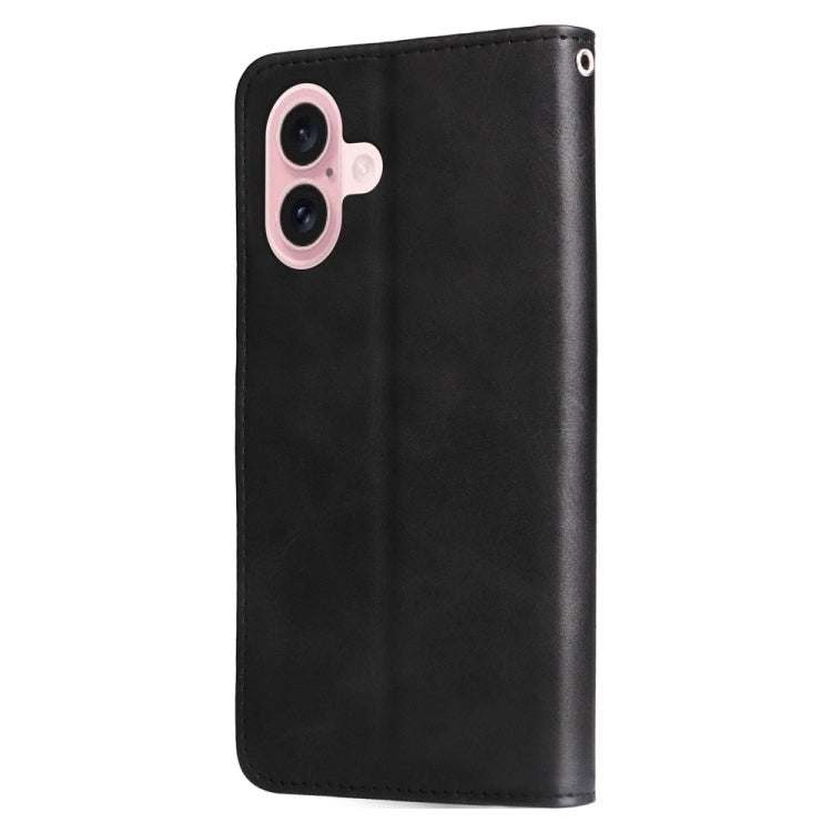 For iPhone 16 Fashion Calf Texture Zipper Leather Phone Case(Black)