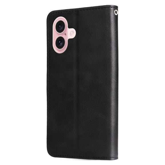 For iPhone 16 Fashion Calf Texture Zipper Leather Phone Case(Black)