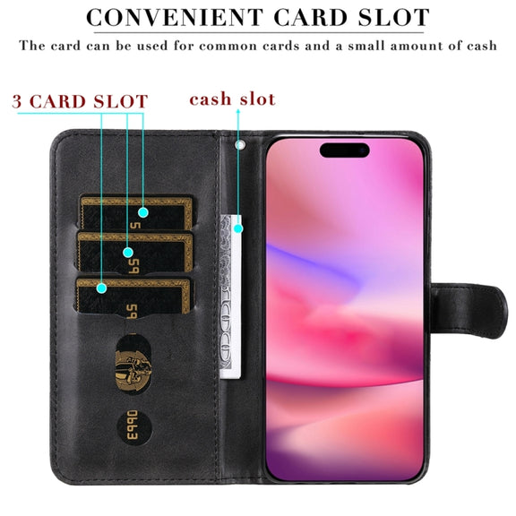 For iPhone 16 Fashion Calf Texture Zipper Leather Phone Case(Black)