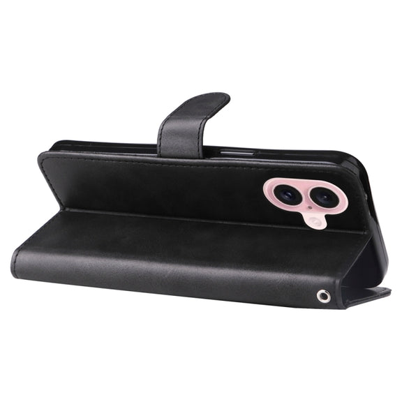 For iPhone 16 Fashion Calf Texture Zipper Leather Phone Case(Black)