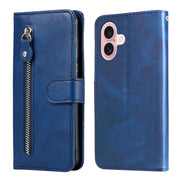 For iPhone 16 Fashion Calf Texture Zipper Leather Phone Case(Blue)