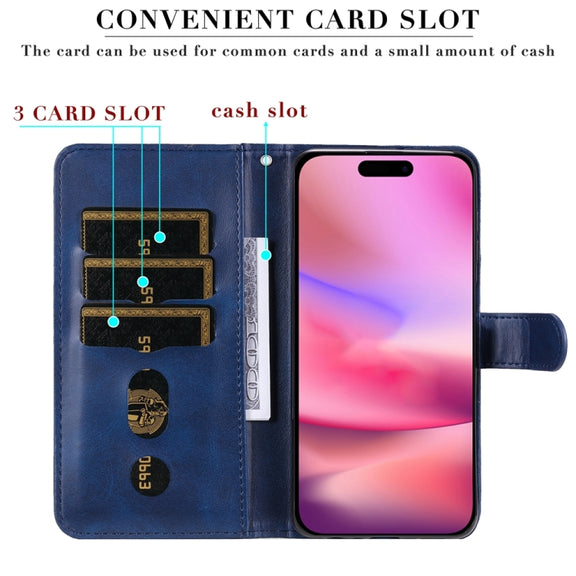For iPhone 16 Fashion Calf Texture Zipper Leather Phone Case(Blue)