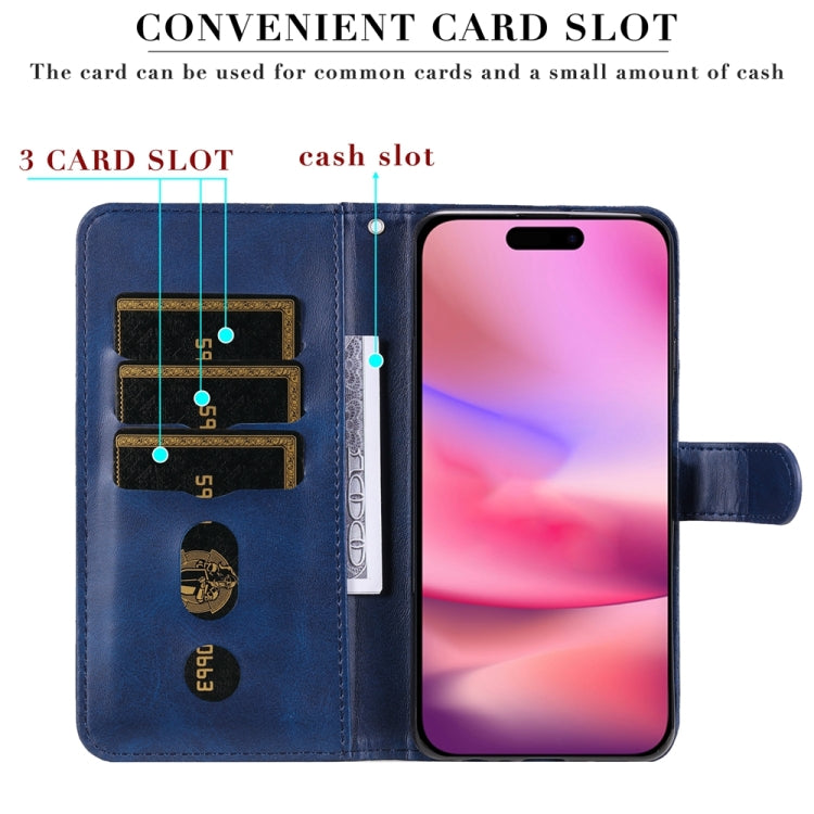 For iPhone 16 Fashion Calf Texture Zipper Leather Phone Case(Blue)