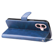 For iPhone 16 Fashion Calf Texture Zipper Leather Phone Case(Blue)