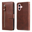 For iPhone 16 Fashion Calf Texture Zipper Leather Phone Case(Brown) - iPhone 16 Cases by PMC TechLife | Online Shopping South Africa | PMC TechLife | Buy Now Pay Later Mobicred
