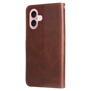 For iPhone 16 Fashion Calf Texture Zipper Leather Phone Case(Brown)