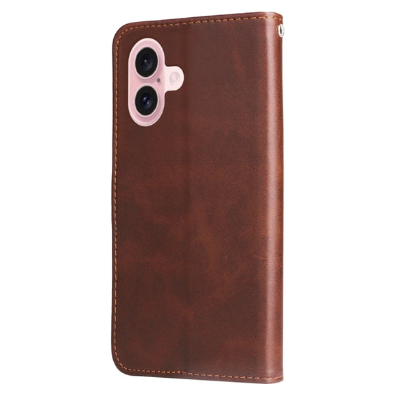 For iPhone 16 Fashion Calf Texture Zipper Leather Phone Case(Brown)
