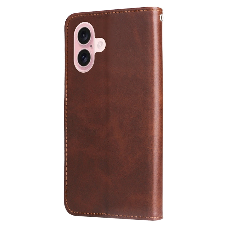 For iPhone 16 Fashion Calf Texture Zipper Leather Phone Case(Brown)