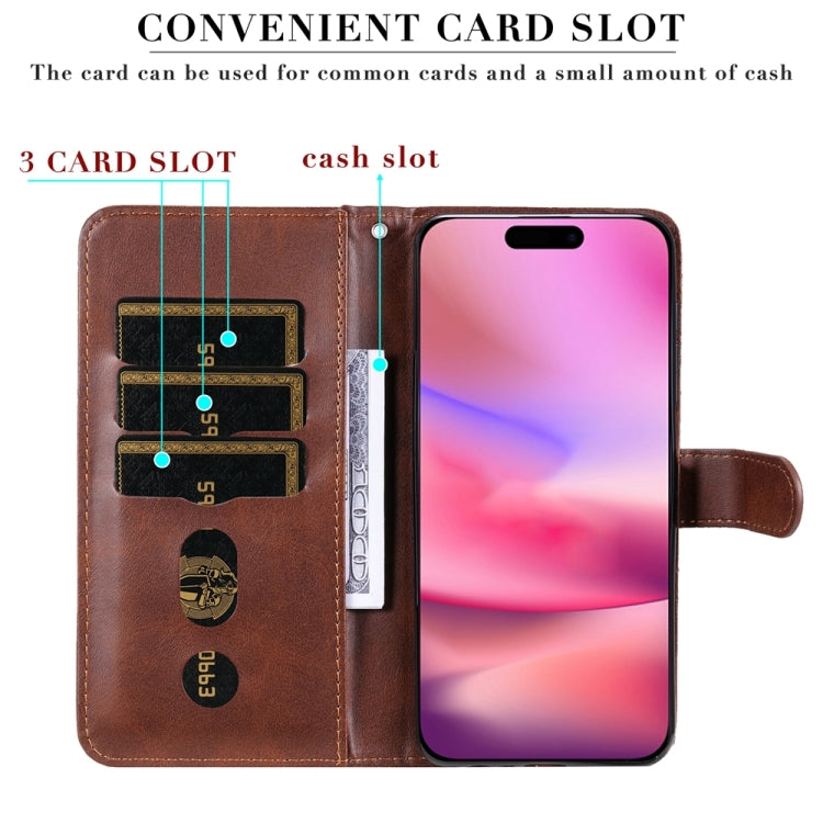 For iPhone 16 Fashion Calf Texture Zipper Leather Phone Case(Brown)