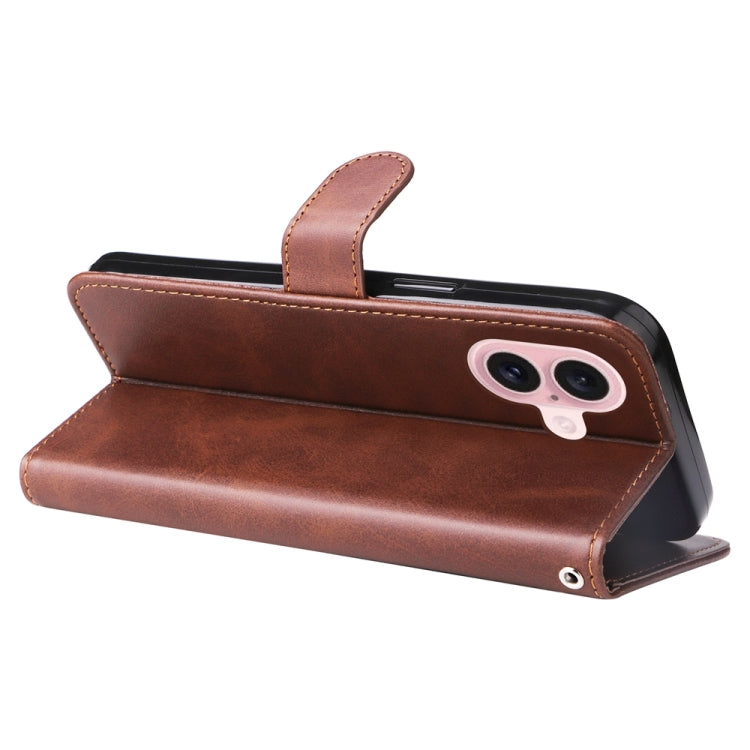 For iPhone 16 Fashion Calf Texture Zipper Leather Phone Case(Brown)