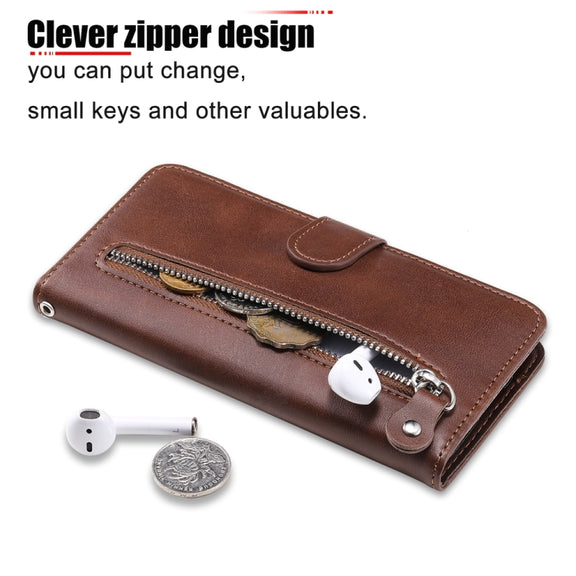 For iPhone 16 Fashion Calf Texture Zipper Leather Phone Case(Brown)