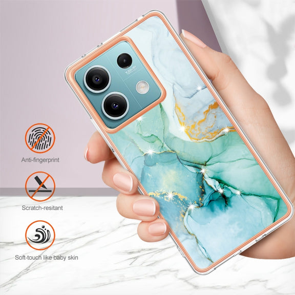 For Xiaomi Redmi Note 13 5G Global Electroplating Marble Dual-side IMD Phone Case(Green 003)