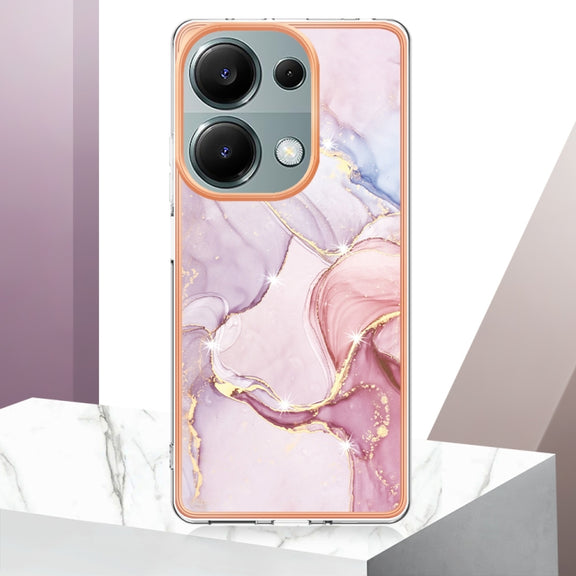 For Xiaomi Redmi Note 13 Pro 4G Global Electroplating Marble Dual-side IMD Phone Case(Rose Gold 005)