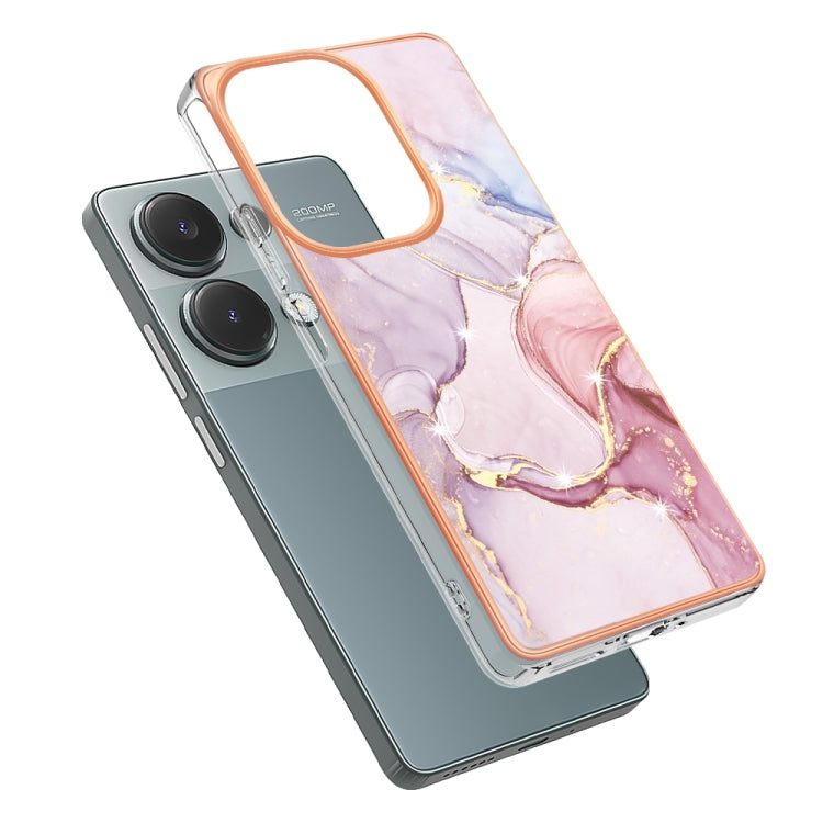 For Xiaomi Redmi Note 13 Pro 4G Global Electroplating Marble Dual-side IMD Phone Case(Rose Gold 005)