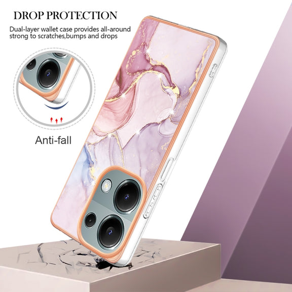 For Xiaomi Redmi Note 13 Pro 4G Global Electroplating Marble Dual-side IMD Phone Case(Rose Gold 005)