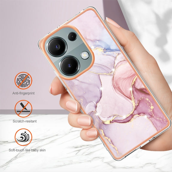 For Xiaomi Redmi Note 13 Pro 4G Global Electroplating Marble Dual-side IMD Phone Case(Rose Gold 005)