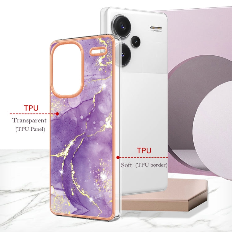 For Xiaomi Redmi Note 13 Pro+ 5G Electroplating Marble Dual-side IMD Phone Case(Purple 002)