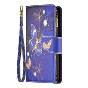 For iPhone 16 Pro Colored Drawing Pattern Zipper Phone Leather Case(Purple Butterfly)