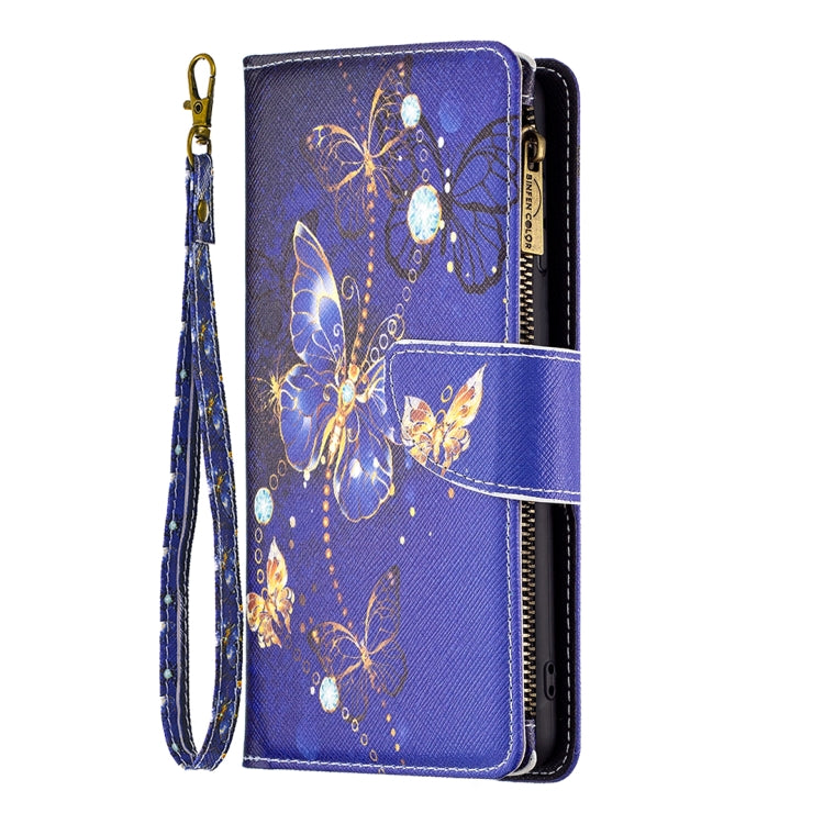For iPhone 16 Colored Drawing Pattern Zipper Phone Leather Case(Purple Butterfly)