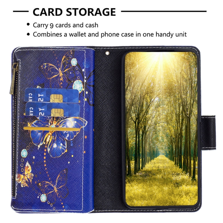 For iPhone 16 Plus Colored Drawing Pattern Zipper Phone Leather Case(Purple Butterfly)