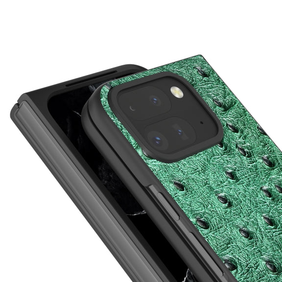 For Google Pixel 9 Pro Fold ABEEL Genuine Leather Ostrich Texture Phone Case(Green)