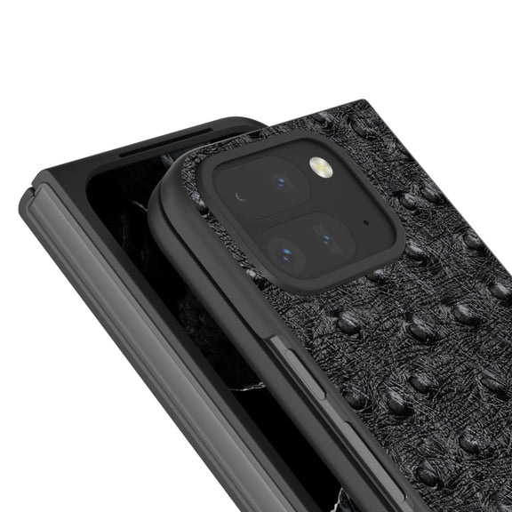For Google Pixel 9 Pro Fold ABEEL Genuine Leather Ostrich Texture Phone Case(Black)