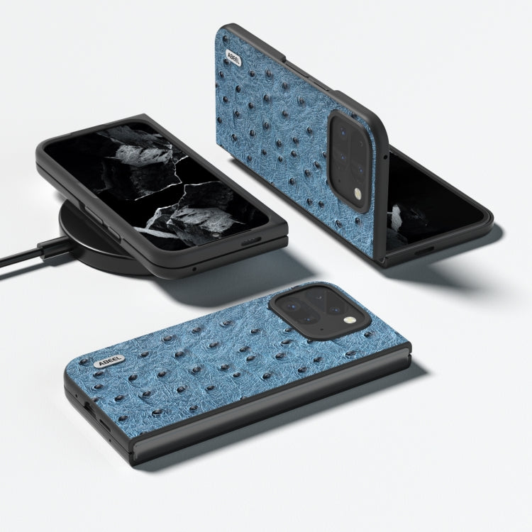 For Google Pixel 9 Pro Fold ABEEL Genuine Leather Ostrich Texture Phone Case(Blue)