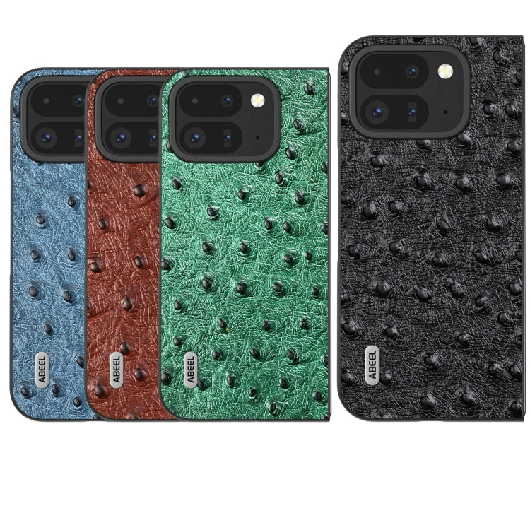 For Google Pixel 9 Pro Fold ABEEL Genuine Leather Ostrich Texture Phone Case(Blue)