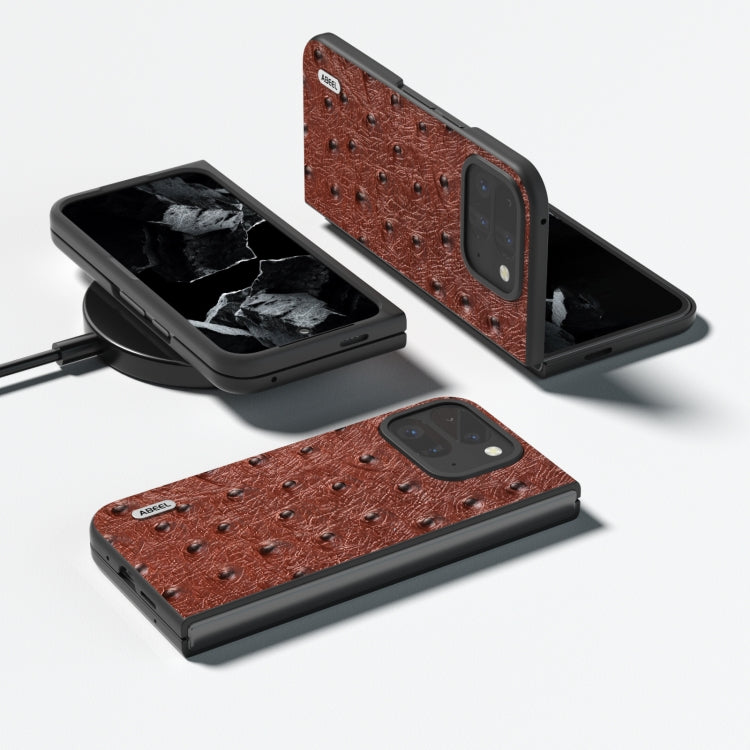 For Google Pixel 9 Pro Fold ABEEL Genuine Leather Ostrich Texture Phone Case(Coffee)