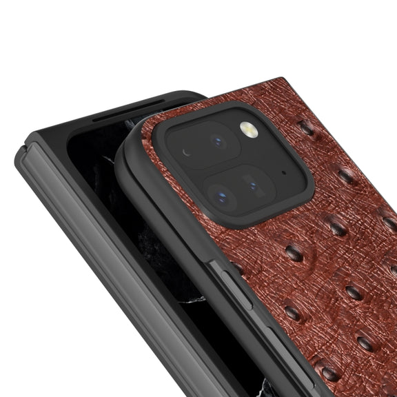 For Google Pixel 9 Pro Fold ABEEL Genuine Leather Ostrich Texture Phone Case(Coffee)