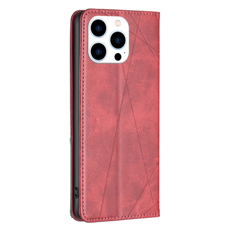 For iPhone 16 Pro Rhombus Texture Magnetic Leather Phone Case(Red)