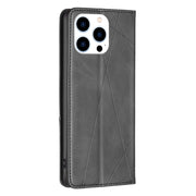 For iPhone 16 Pro Rhombus Texture Magnetic Leather Phone Case(Black)