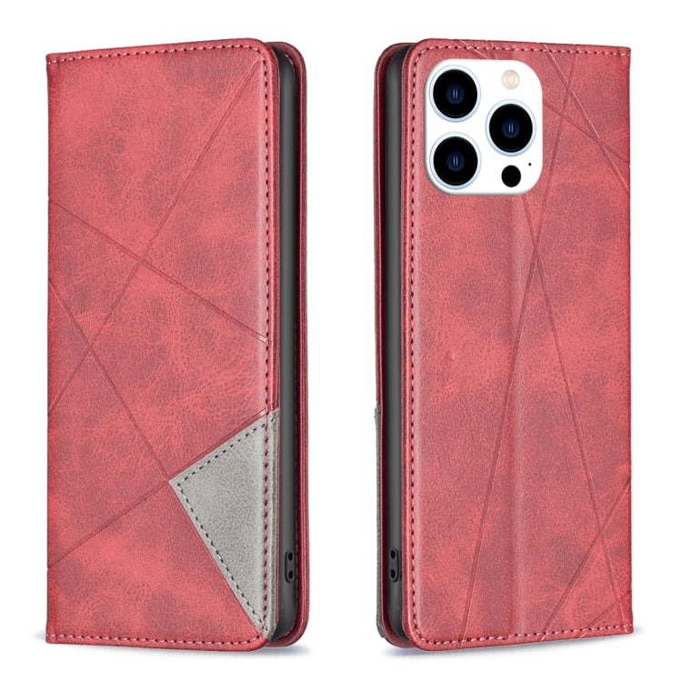 For iPhone 16 Pro Max Rhombus Texture Magnetic Leather Phone Case(Red)