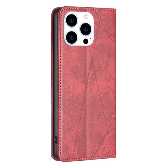 For iPhone 16 Pro Max Rhombus Texture Magnetic Leather Phone Case(Red)
