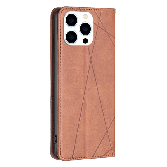 For iPhone 16 Pro Max Rhombus Texture Magnetic Leather Phone Case(Brown)